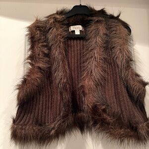 Oris Chocolate Faux Fur Trim Sweater Vest